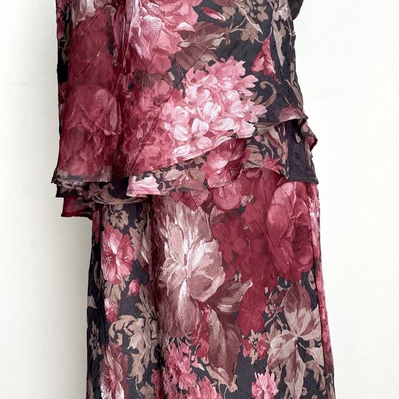 90s VTG Fairy Grunge Whimsigoth 2-pc Maxi Skirt Set 8 Pink Floral Asymmetric - Picture 5 of 16